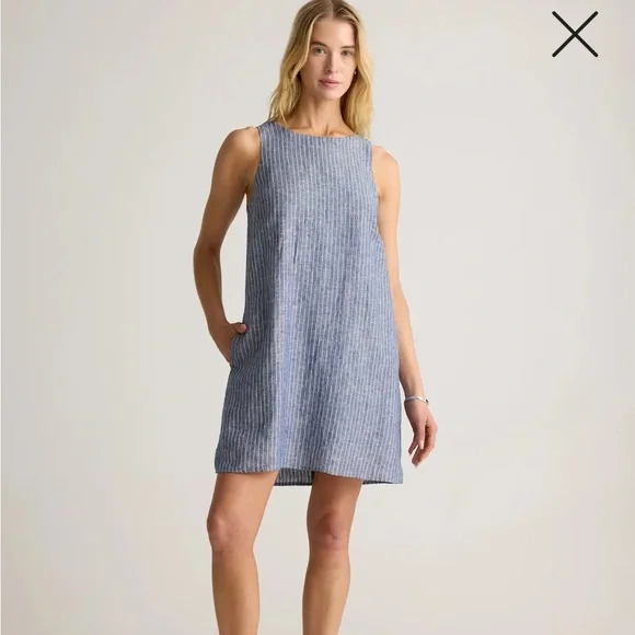 Quince 100% European Linen Tank Mini Dress Women’s Chambray Blue/White Stripe XL - Picture 2 of 7